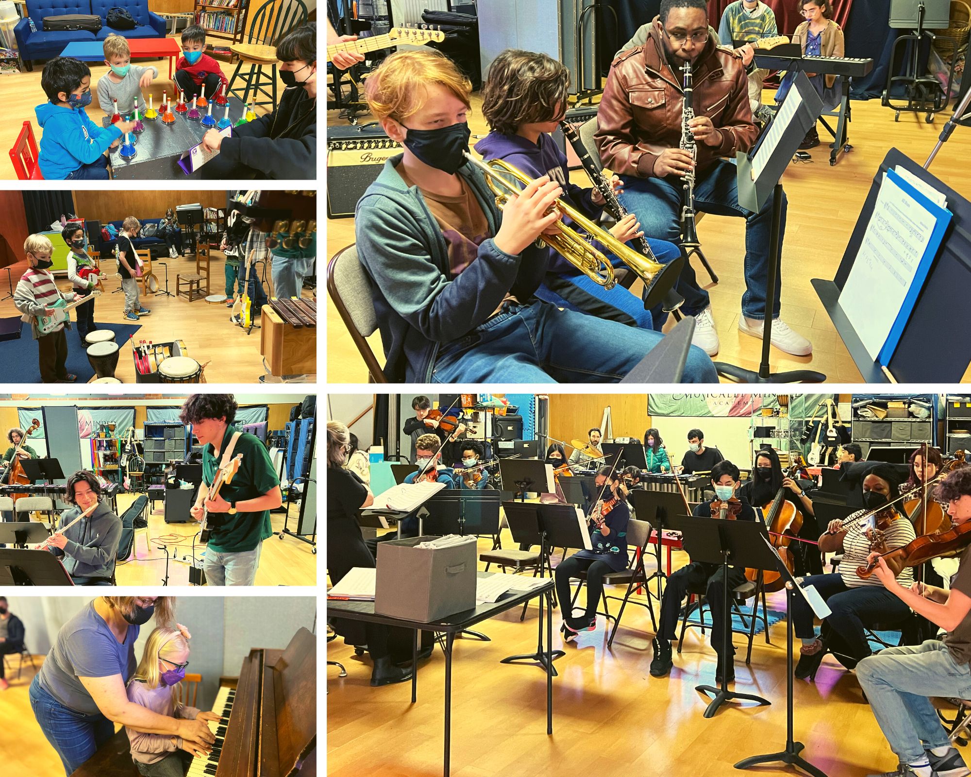 College of students playing music in programs at the academy.