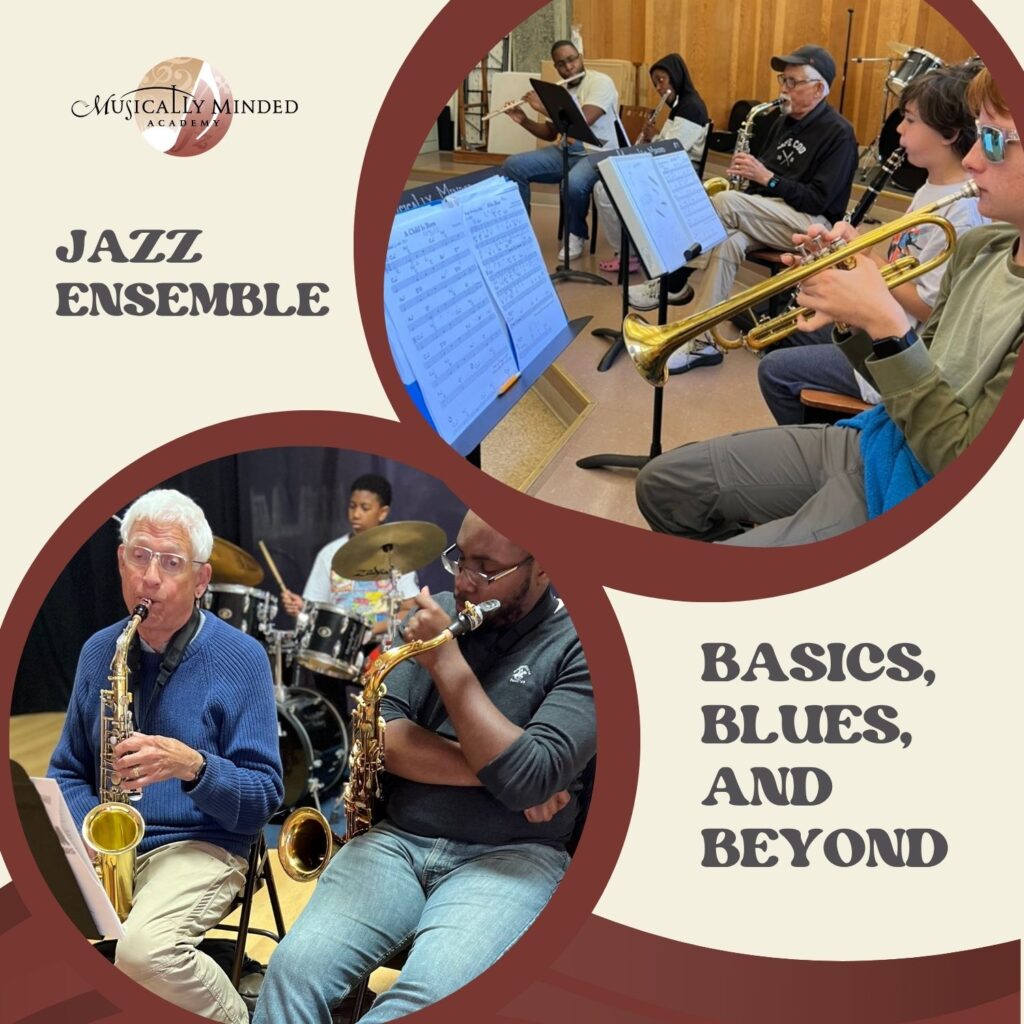 A flyer with pictures of the Basics, Blues, and Beyond Jazz Combo.