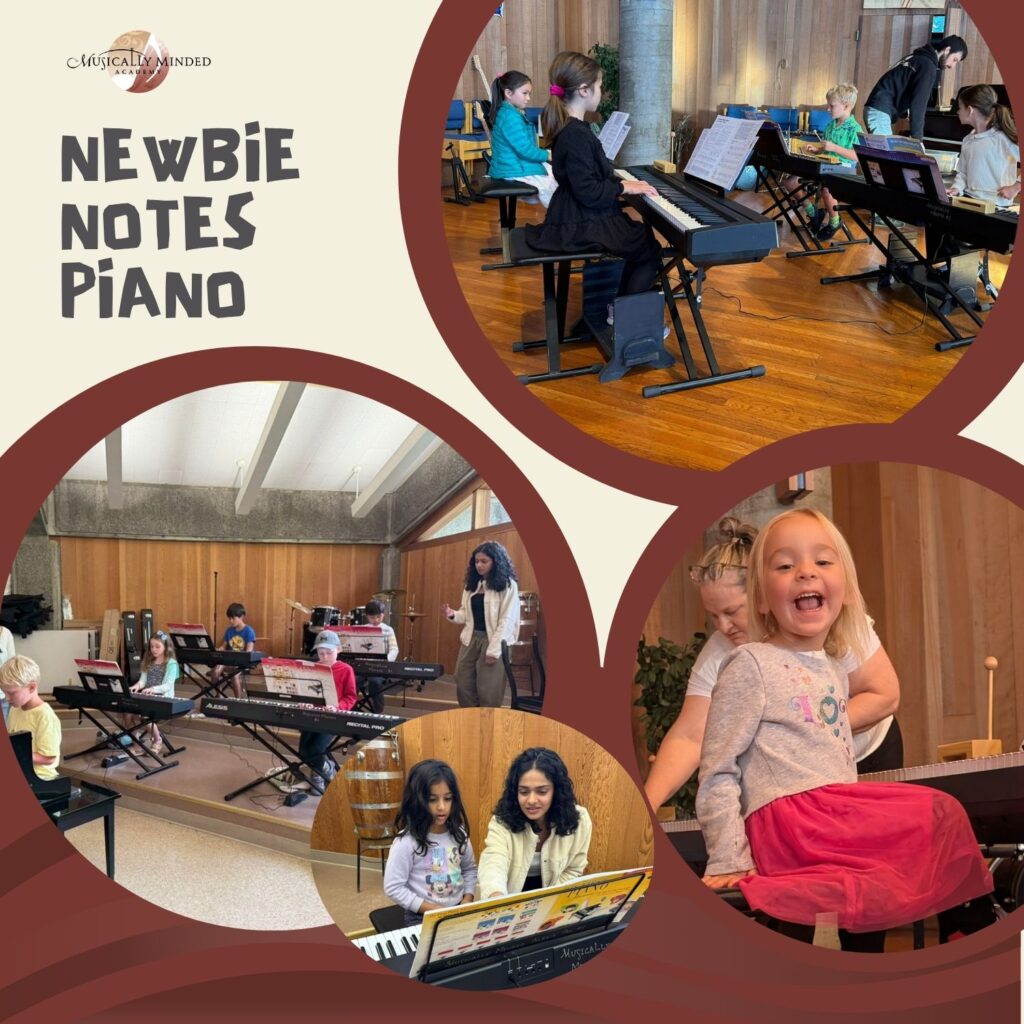 Flyer showing pics of the Newbie Notes Piano Class